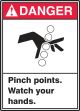 Safety Sign, Header: DANGER, Legend: PINCH POINTS WATCH YOUR HANDS (W/GRAPHIC)