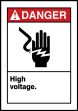 Safety Sign, Header: DANGER, Legend: HIGH VOLTAGE (W/GRAPHIC)