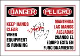 KEEP HANDS CLEAR WHEN EQUIPMENT IS RUNNING, BILINGUAL SPANISH
