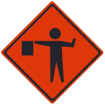 REFLECTIVE ROLL-UP FLAGGER AHEAD SIGN