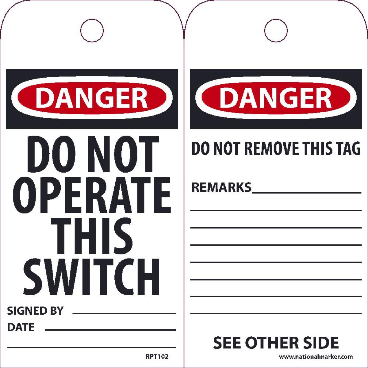 DO NOT OPERATE THIS SWITCH TAG