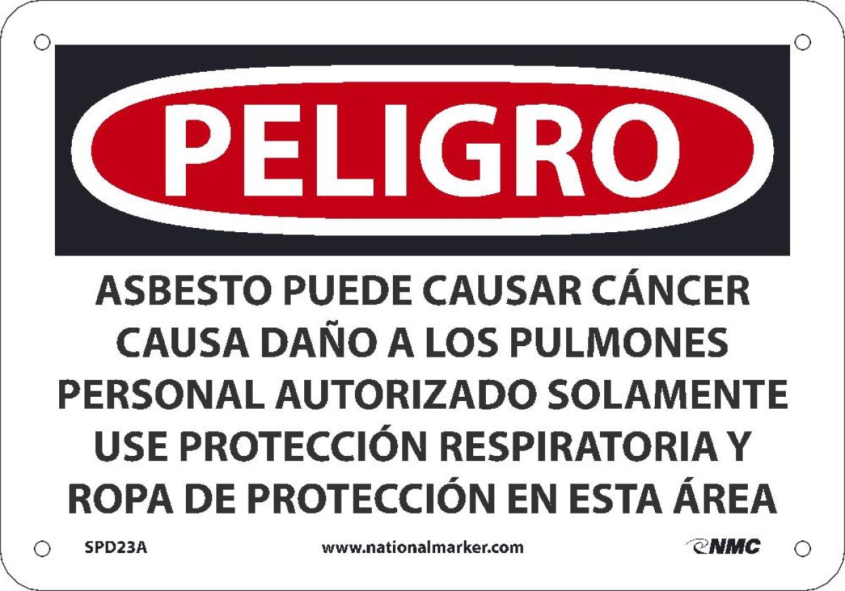 ASBESTOS MAY CAUSE CANCER CAUSES WEAR RESPIRATORY PROTECTION SIGN - SPANISH